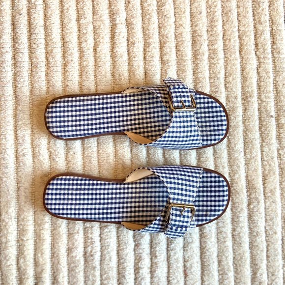 J Crew Gretchen gingham buckle slides / slip-on shoes, Womens size 6, EUC - Picture 2 of 7